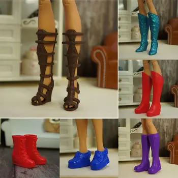 1 par Colorido da Moda Feminina Plástico Acessórios Herói Bonecas de Inicialização Boneca Sapatos Longo Joelhos Botas