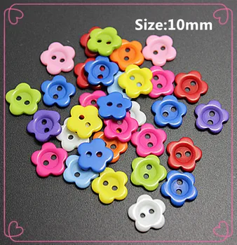 100PCS 10mm cores misturadas a forma de flor de plástico, botões de 2 Furos de Costura crianças Botões