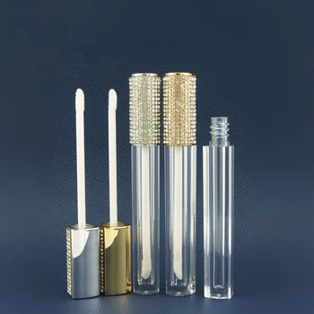 10pcs Diamond Gloss Varinha de Tubos de 5ml Vazio Brilho Labial Recipientes Gloss Lip Balm Garrafas com Rolhas de Borracha