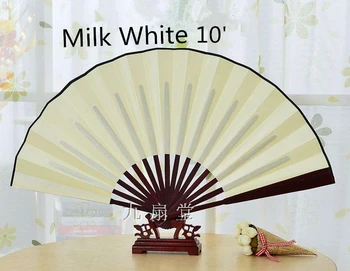 10pcs de 13 polegadas em Branco, Creme Branco de Dobramento Fãs Chinesa de Bambu Grande Mão Fã Personalizado de Seda Fãs para Casamentos DIY Pintura