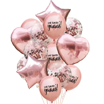 14pcs Ela Disse Yaaas Impresso Balões de Látex Amor do Coração de Confete Balões Romântica Proposta de Casamento Decoração