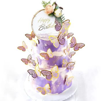 1Set Borboleta de Papel Cake Topper Arcylic Feliz Aniversário Toppers para chá de Bebê de Casamento, Festa de Aniversário, Decoração de Bolo de Abastecimento