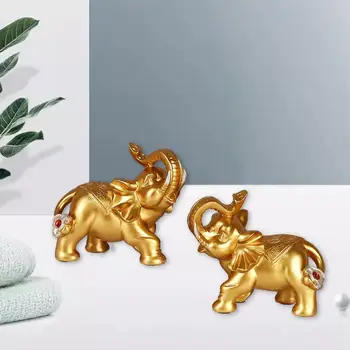 2 Peças Sorte Tromba De Elefante Estátua De Animal Miniaturas Feng Shui Cor Do Ouro