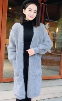2015 inverno mulheres novas a marta veludo casaco longo de moda V gola de casaco grosso em vison com estampa de cashmere cardigan