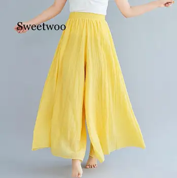 2020 Moda Das Mulheres De Perna Larga Calças Elegante Sólido Elástico De Cintura Alta Calças Feminino Casual Solta Longo