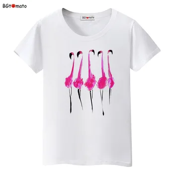 2021 Harajuku camisa de Moda Tops Soltos T-shirt flamingos Imprimir t-shirt femme arte Camisas, tops Casuais Cartoon harajuku camisa