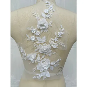 3D Applique Lace Motivo Elegante 3D Frisado Bordado de Flores de Malha de Renda Medalhões de Vestido de Noiva de Véu