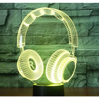 3D Noite do DIODO emissor de Luz de Música Maravilhosa Fone de ouvido com 7 Cores de Luz para a Decoração Home Lâmpada Incrível Visualização Ilusão de Ótica