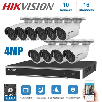 4K Rede Hikvision 16 Canais POE de Vídeo de NVR Vigilância Reuniu 10 Pcs Câmera Ip Beveiliging Nachtzicht de Segurança do Cctv do systeem Kit