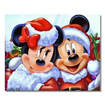 5D Diy Diamante Pintura Quadrado/Redondo de Ponto de Cruz, Presente de Natal de Mickey e Minnie Personagem de desenho animado Mosaico Decoração Home