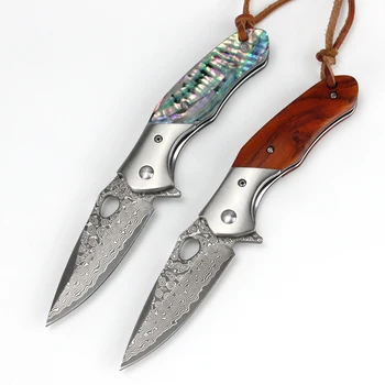 76 camadas VG-10 Damasco lâmina de faca dobrável natural de pau-rosa/cor shell de lidar com outdoor camping caminhadas EDC ferramenta faca