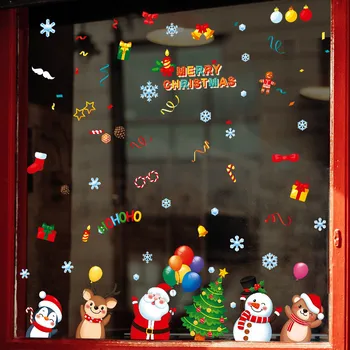 A janela de Vidro Cena Layout Decorativos, Adesivos de Parede Auto-adesivo de Natal Elemento Estático dos desenhos animados Etiqueta Feliz Natal em Casa