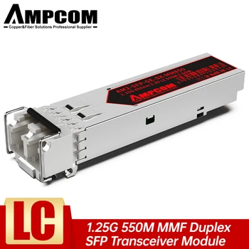 AMPCOM 1,25 G LC SFP Multi-modo Duplex Óptica Módulo 1000BASE-SX SFP 850nm 550m DOM LC MMF Módulo Transceptor