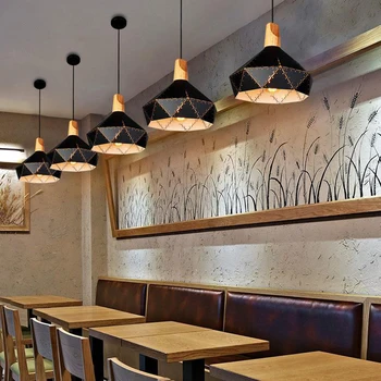 American luminária em madeira maciça e ferro de arte, restaurante de iluminação criativa café-bar corredor pós-moderna, única cabeça, lustre 5