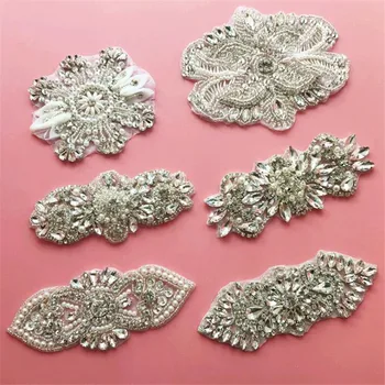 Apliques de strass para Casamento Vestido de Flor de Prata Cristal DIY de Costura Remendo de decoração Artesanato