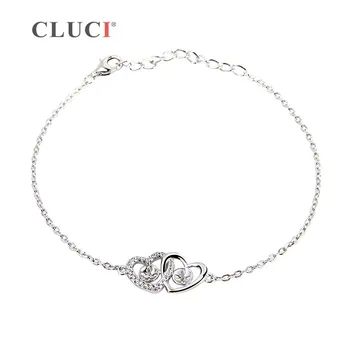 CLUCI Valentim Presente de prata 925 Coração Duplo pulseira acessório amor Bijoux Finas Delicado Coração Pequeno bracelete SB052SB