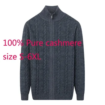 Chegada nova Engrossado 100%Puro Cashmere Cardigan Homens de grandes dimensões Inverno Gola Computador Casual Camisola de Malha tamanho S-6XL