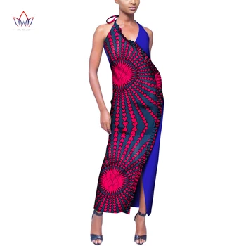 Chique mulher de vestido de noite do Vintage africana vestidos para mulheres tradicionais Maxi África Imprimir halter pescoço babado roupas WY8140