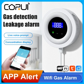 CoRui Tuya wi-Fi Natural Sensor de Gás Combustível Doméstico Inteligente de GLP de Gás, Detector de Alarme Sensor de Vazamento de Segurança contra incêndio casa inteligente