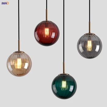 Criativo, Colorido Bola de Vidro Luzes Pingente Moderno Nórdicos Hanglampen Ferro LED luminária Luminária Para Decoração Sala de estar