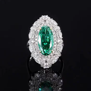 EYER 100% 925 Silverg Verde com Alto teor de Carbono do Diamante Radiante Anéis Para as Mulheres Espumante Casamento Jóias Finas 0