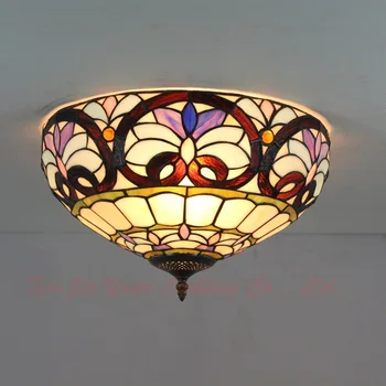Europeia Barroco 12inch E27 110-240V Pastoral da Luz de Teto Tiffany Abajur de Vidro Redonda lamparas de techo abajur