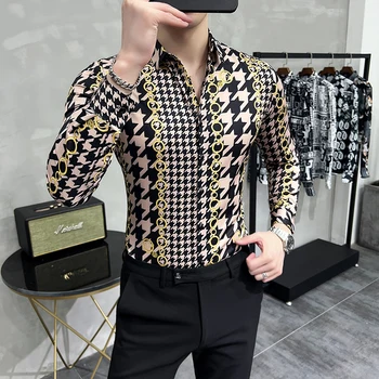 Impressos em 3D Cáqui Camisa de Homens Outono de Abertura de cama Colar de Botão Belo Macho Camisas Casuais Plus Size Mens Roupas da Moda
