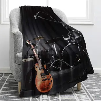 Instrumentos musicais Guitarra Cobertor Macio Quente Impressão Jogar Black Manta para um Entusiasta de Música Adultos Presente Sofá Cadeira Cama