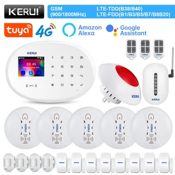 KERUI W204 Sistema de Alarme Home Kit 4G wi-FI Alarme GSM Tuya Inteligente Alexa Sensor de Movimento Detector Sensor de Porta sem Fio da Sirene