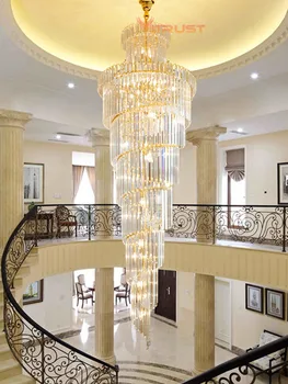 Luxo LED Candelabro de Cristal da Lâmpada Moderna Duplex de Construção de Suspensão Sala de Luz Escadaria do Restaurante do Hotel Grande Cristal K9