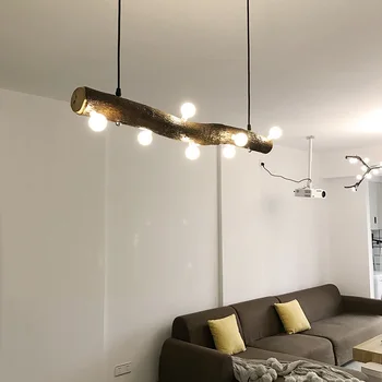 Lâmpada LED de Suspensão de Árvores com fins Industriais do Pólo de Madeira Vintage Luminárias Loft Decoração de Quarto Lampara Techo Congante Café-Bar Hanglamp