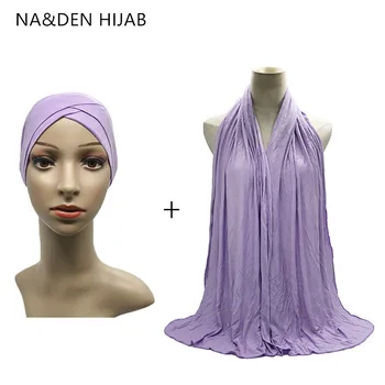 Modal Mulheres Criss cross tubo de chapéu, lenço Hijab Trecho Boné e Lenço Muçulmano Lenço conjunto Islâmica interior Caps & hijab 10set