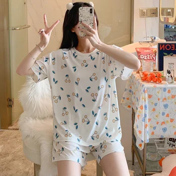 Mulheres Pijamas De Verão Pijamas Estilo Princesa Plus Size Seda Da Camisola Sexy Pijamas Solta Versão Manga Curta Roupas De Lazer