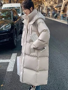 Mulheres para Baixo do Casaco de Inverno de 2022 Novo coreano Engrossado Quente Parkas Coats Puffer Jaqueta de Moda Sólido com Capuz Solto Senhoras Casaco