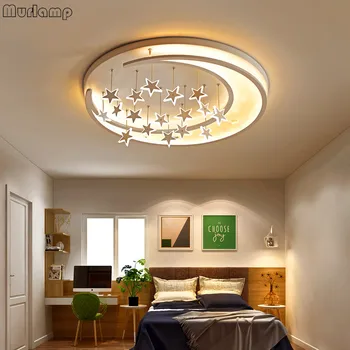 Murlamp moderno estrelas, com a lua LEVOU lâmpada do teto do quarto infantil quarto, sala de estar, decoração do teto lustre 90-260V