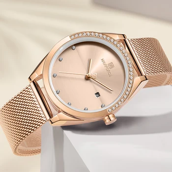 NAVIFORCE as melhores marcas de Moda de Luxo Mulheres Relógios de Aço Inoxidável Auto Data Vestido Quartz Ladies Watch Impermeável Pulseira de Relógio