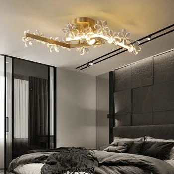NEARCAM Nórdicos, cobre, cristal quarto lâmpada do teto pós-moderna sala de estar criativo estudar a luz vivenda de luxo lâmpada LED