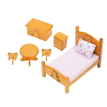 NOVO-1/12 Miniatura Casa de bonecas de Móveis de Madeira Urso Tabela Quarto Conjunto de Móveis de Simulação de Brinquedo Decoração de Casa de bonecas