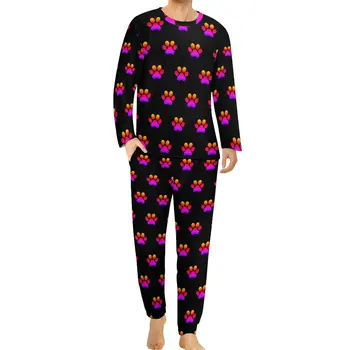 Neon Cão Patas Pijama De Mangas Compridas Animal Bonito De Duas Peças De Lazer Do Pijama Conjuntos De Outono Homem Personalizado Retro De Grandes Dimensões De Dormir
