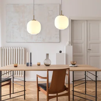 Nordic Luminária Pendente De Design Dinamarquês Branco Bola De Vidro Hanging Lamp Sala De Estar Decoração De Quarto De Cabeceira Lâmpada Moderna Lustre 2