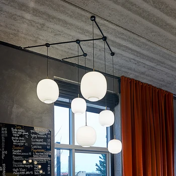 Nordic Luminária Pendente De Design Dinamarquês Branco Bola De Vidro Hanging Lamp Sala De Estar Decoração De Quarto De Cabeceira Lâmpada Moderna Lustre 5