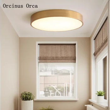 Nordic de cobre lâmpada de teto LED escada do corredor da sala de estar, quarto país da América ouro circular lâmpada do teto frete grátis