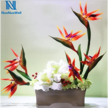 NuoNuoWell Único Ramo de Flores Artificiais Toque Real Bouquet Suave de Flores de Plástico Coloridos do Pássaro do Paraíso-Tronco Decoração Floral