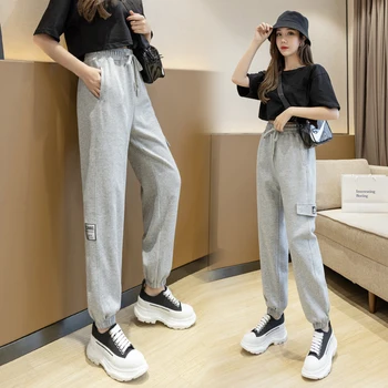 O coreano Tendências de Moda Carga Calças Femininas para Corredores de Hip Hop e Streetwear Adolescente Folgado Harém calças de Moletom das Mulheres com Roupas Casuais