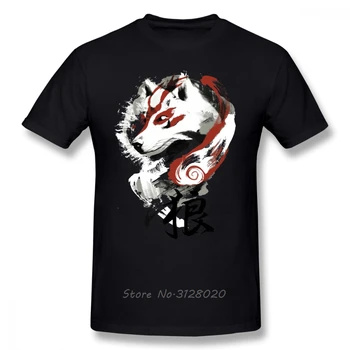 Okami T-Shirt de Lobo T-Shirt Gráfico T-Shirt dos Homens do Algodão O-pescoço Camiseta Hip Hop Tees Tops Streetwear Harajuku