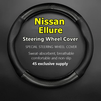 Para Nissan Ellure Cobertura De Volante De Couro Genuíno De Fibra De Carbono Sem Cheiro Fino