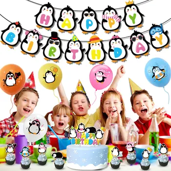 Pinguim Tema Da Festa De Aniversário De Suprimentos De Papel De Faixa Balões De Látex Cupcake Toppers O Pólo Sul Penguin Favores Do Partido Para Crianças
