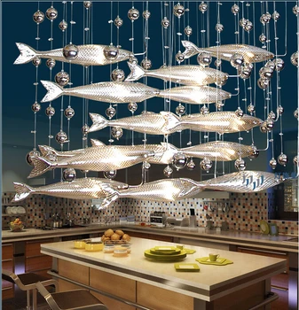 Romance criativo vidro de cristal de peixe voador lustre para restaurante, sala de estar, sala de jantar decoração
