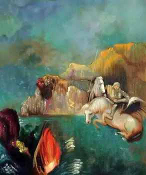 Simbolismo Famosa Tela Pintura de Parede são Jorge e O Dragão, de 1909 por Odilon Redon de Decoração de Casa de Arte, Pintura Pintada a Mão