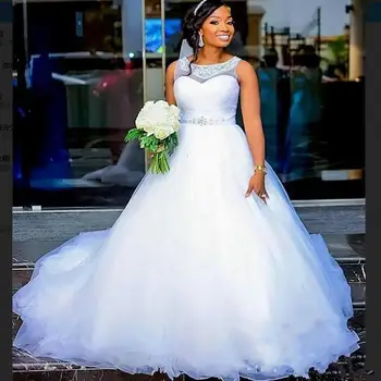 Tule Africana Vestidos de Noiva Grânulos da Bola de Cristal Plus Size África Arábia País Personalizado Vestido de noiva Formal Vestido de Noiva